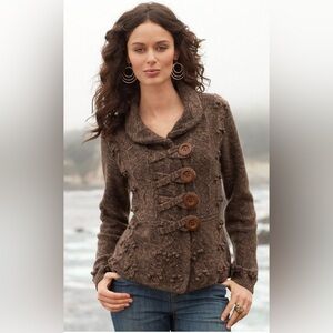 Wool Brown Collared cardigan with Button Accents